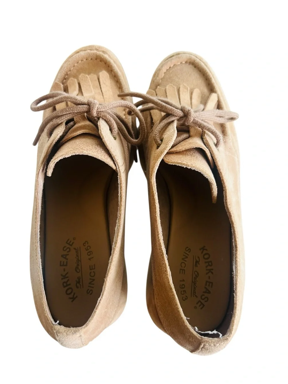 Kork-Ease Penelope Platform Oxford Shoes Natural Suede Kiltie Fringe Lace Up 9